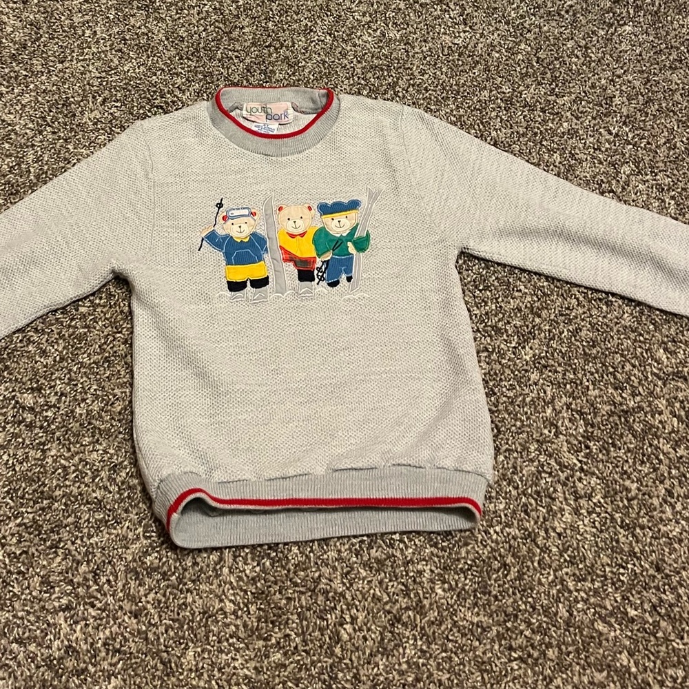 Vintage Youth Park Sweater Gray Bears 4T Embroidery Acrylic Knit‎ Y2K Winter